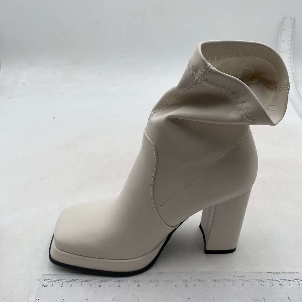 Women High Platform Black Ankle Boots High Chunky Heels Short Booties White Shoe